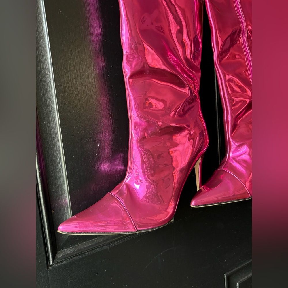 Metallic Pink Patent Leather Tall Stiletto Boots Size 9.5 - Picture 10 of 15